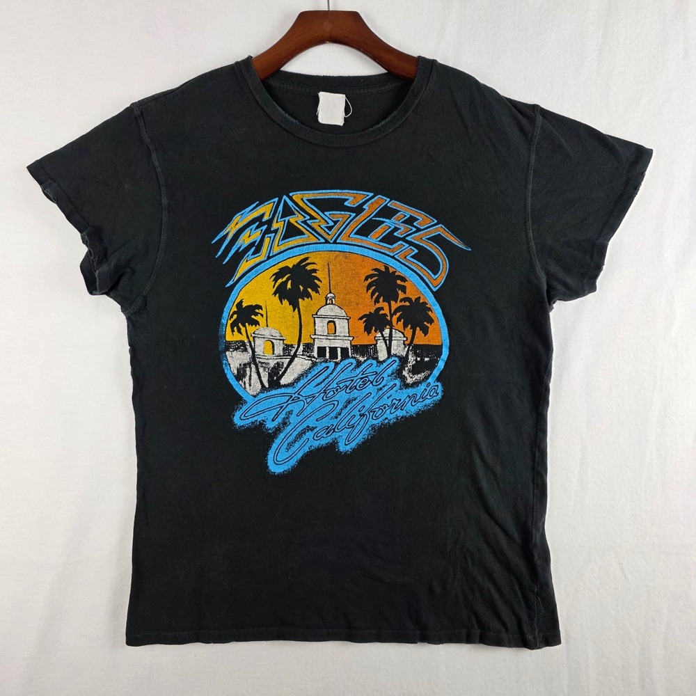 Madeworn Eagles Hotel California T-Shirt Black Distressed Mens Large USA Made